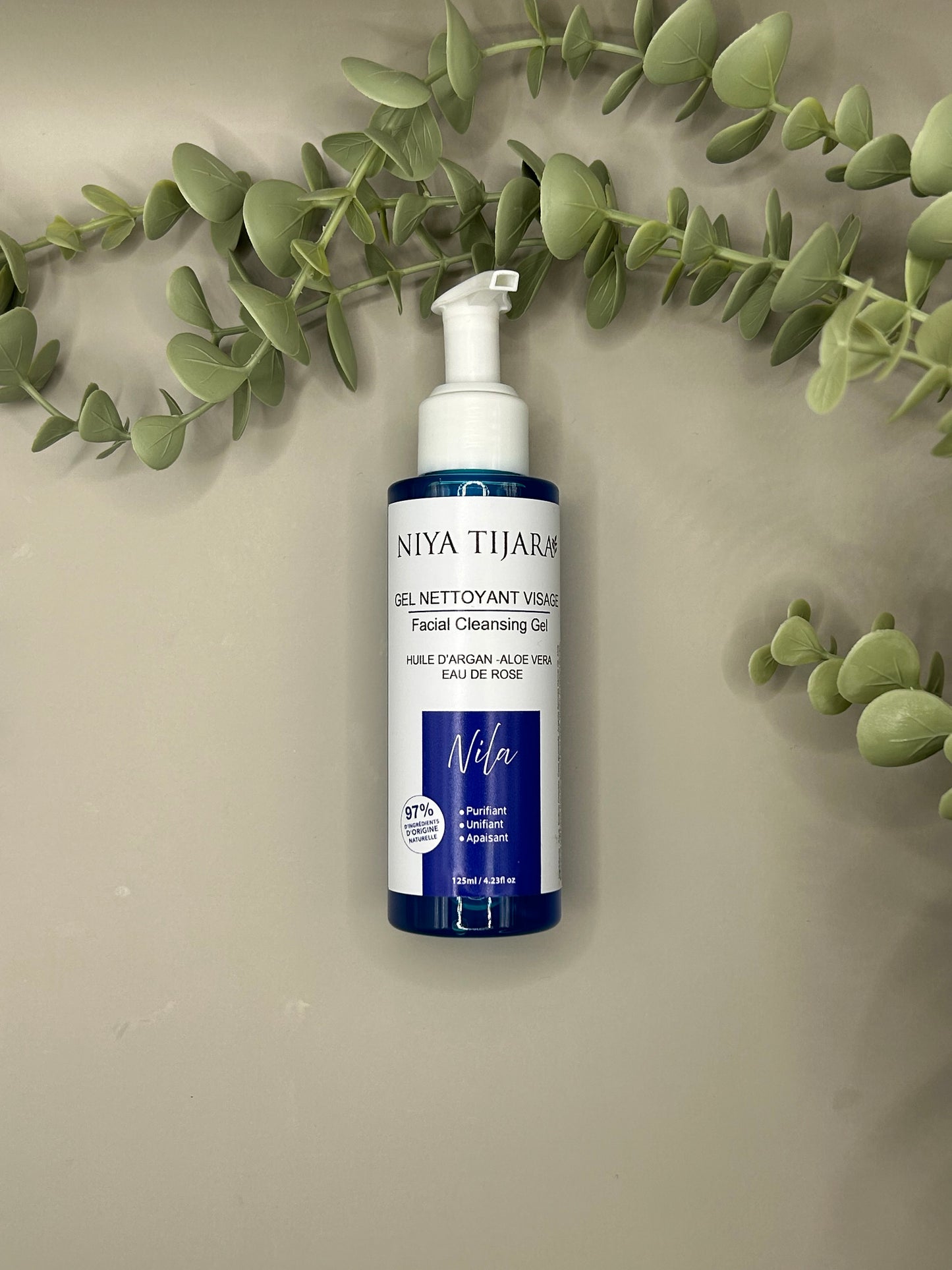 Gel Nettoyant Visage Purifiant & Unifiant – Nila, Argan, Aloe Vera & Eau de Rose | 125 ml