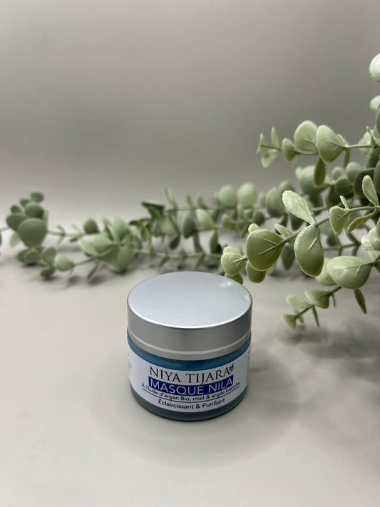 Masque Nila Éclaircissant & Purifiant – Huile d’Argan Bio, Miel & Argile Blanche | 50 ml