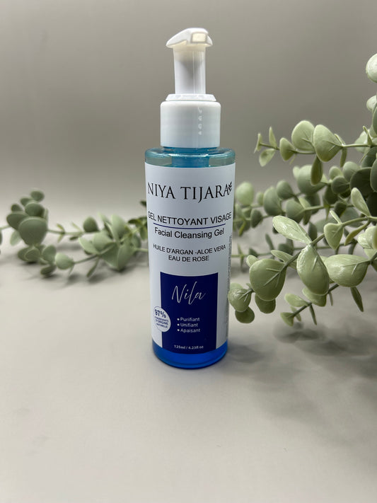 Gel Nettoyant Visage Purifiant & Unifiant – Nila, Argan, Aloe Vera & Eau de Rose | 125 ml