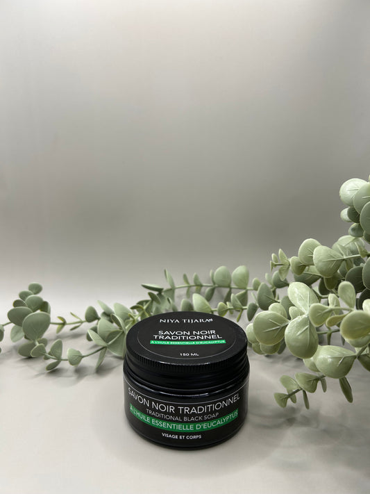 Savon Noir Traditionnel à l’Huile Essentielle d’Eucalyptus –150 ml |NIYA TIJARA